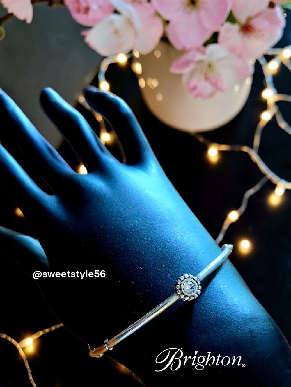 BRIGHTON "Twinkle Trio" Silver And Crystal Bangle Bracelet SWEET AND SPARKLY!